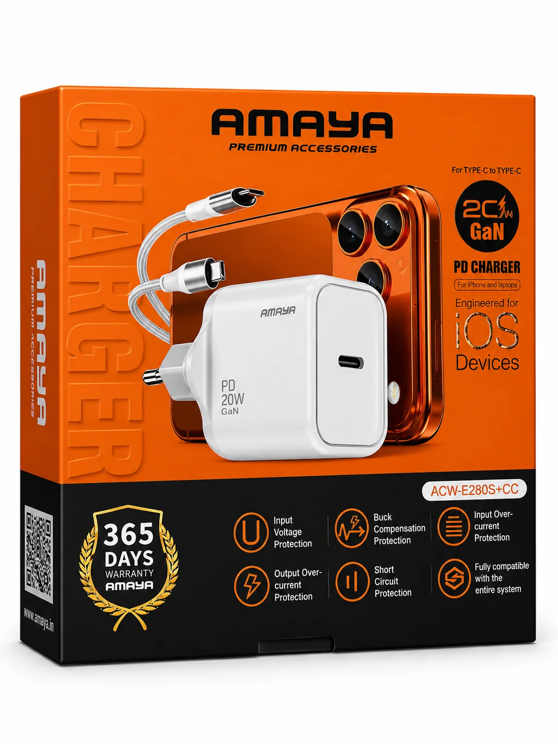 شاحن AMAYA E280S — طقم شحن (Type-C إلى Type-C)
