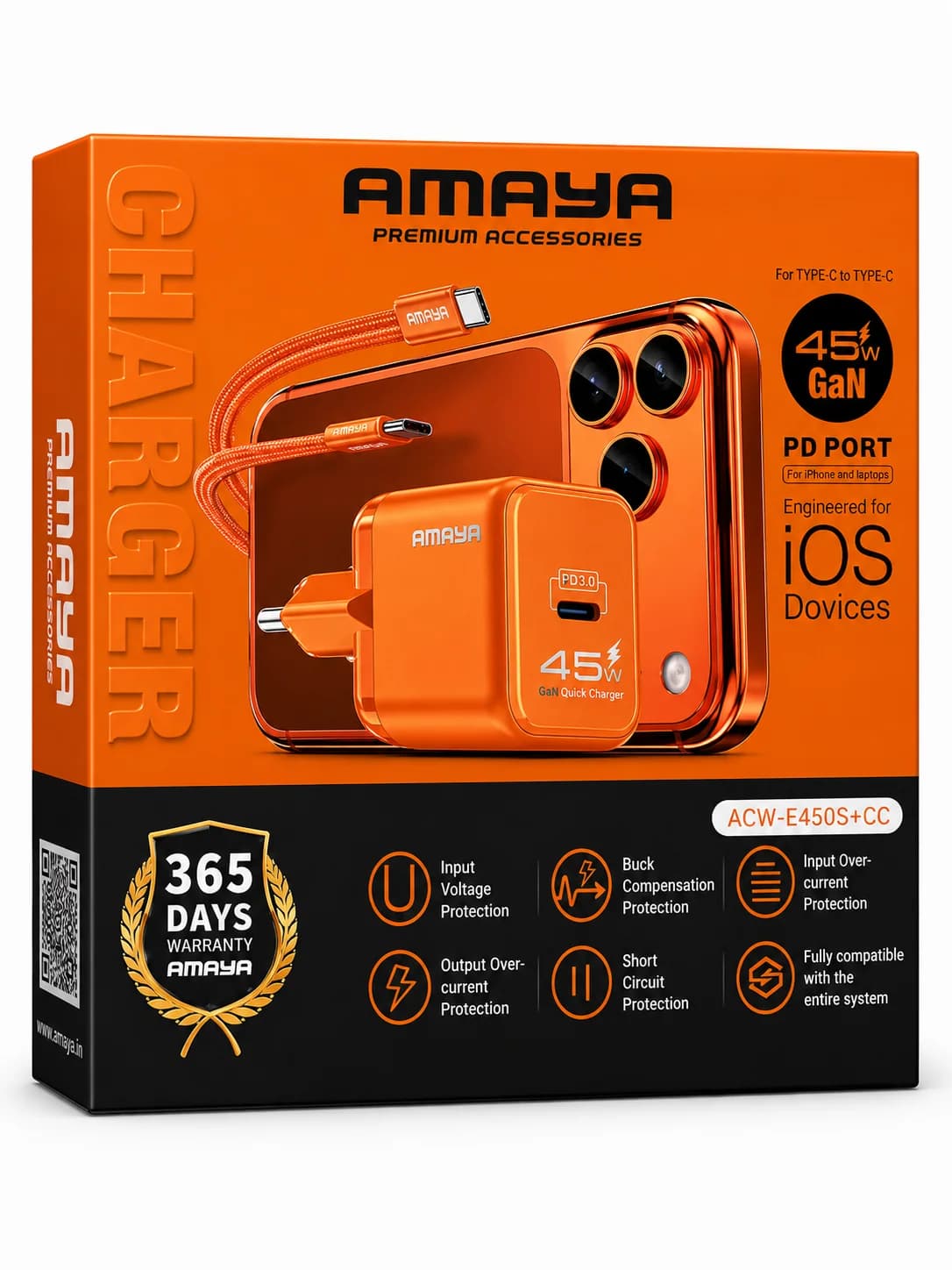 شاحن AMAYA E450S — طقم شحن (Type-C إلى Type-C)