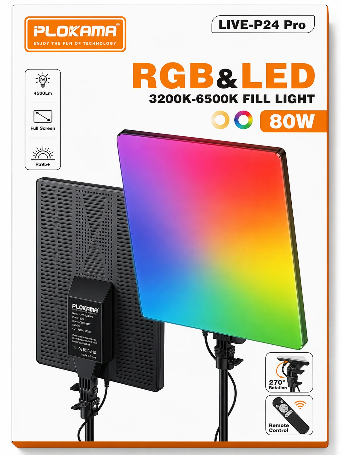رينج لايت مربع P24 PRO (ألوان RGB) — 24 سم